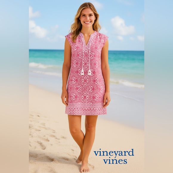 Vineyard Vines Dresses & Skirts - Vineyard Vines Pink & White Floral Cotton Tunic Dress Size M
